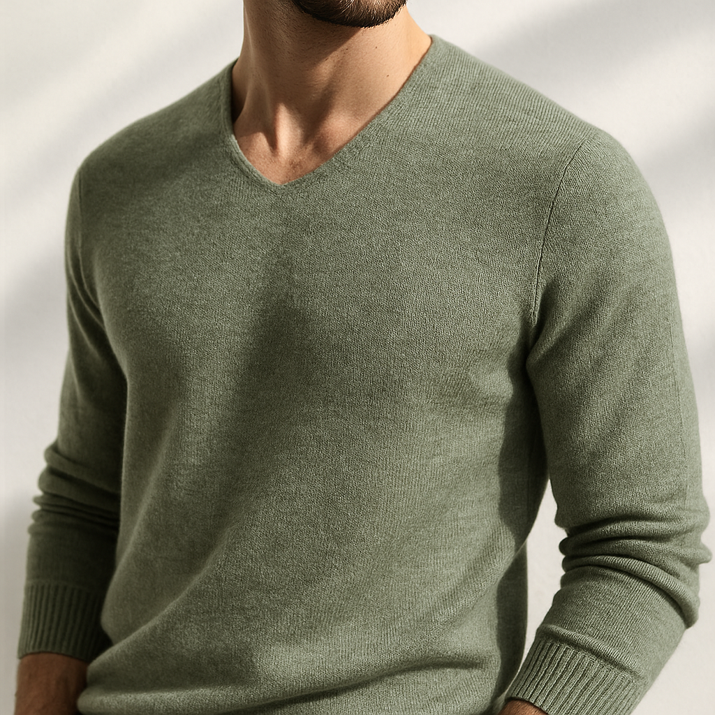Men's V-Neck Sweater Relaxed Fit Long Sleeve Casual Everyday Layering
