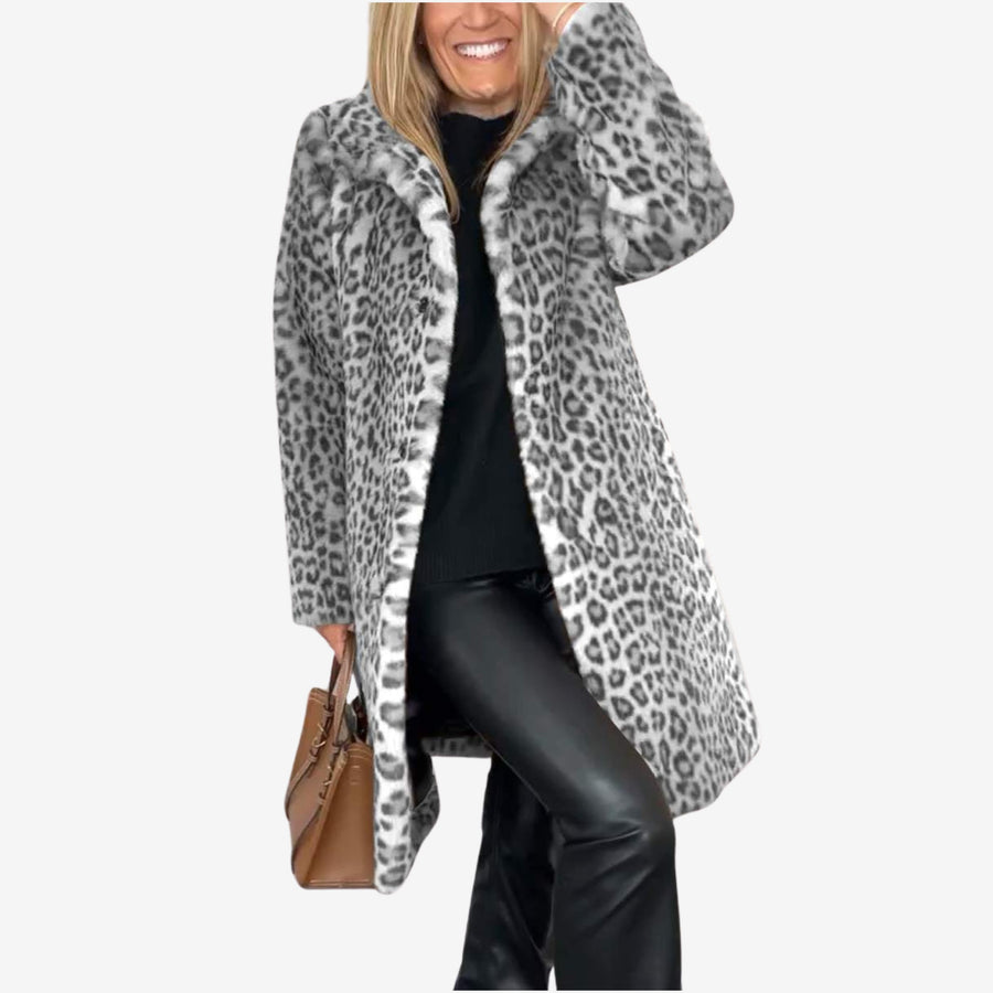 Women's Stylish Leopard Print Coat Long Sleeve Open Front Trendy Outerwear
