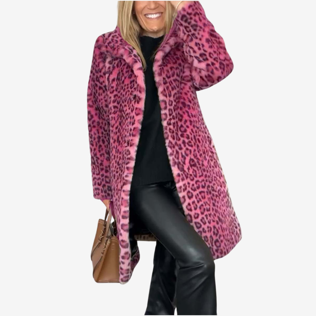 Women's Stylish Leopard Print Coat Long Sleeve Open Front Trendy Outerwear
