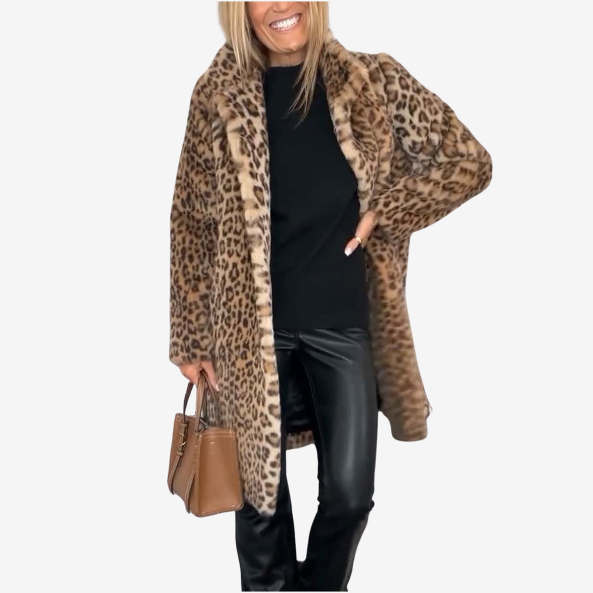 Women's Stylish Leopard Print Coat Long Sleeve Open Front Trendy Outerwear