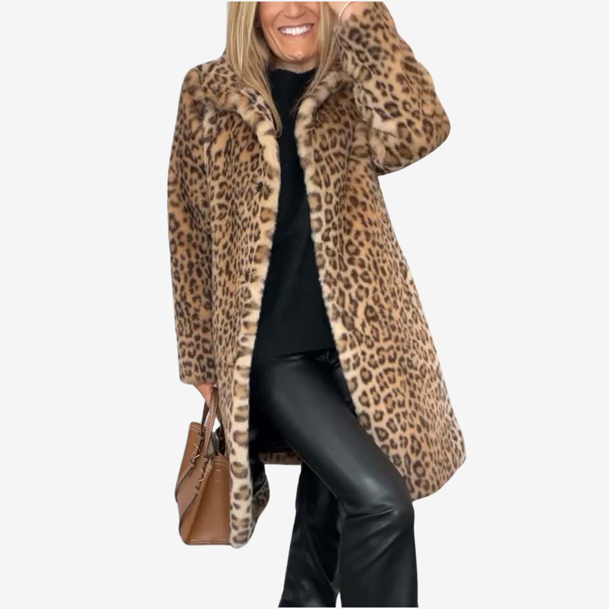 Women's Stylish Leopard Print Coat Long Sleeve Open Front Trendy Outerwear