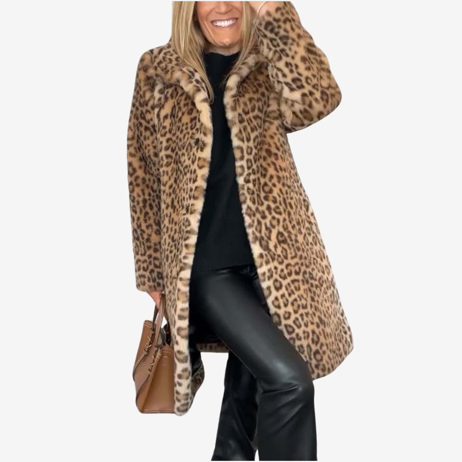 Women's Stylish Leopard Print Coat Long Sleeve Open Front Trendy Outerwear