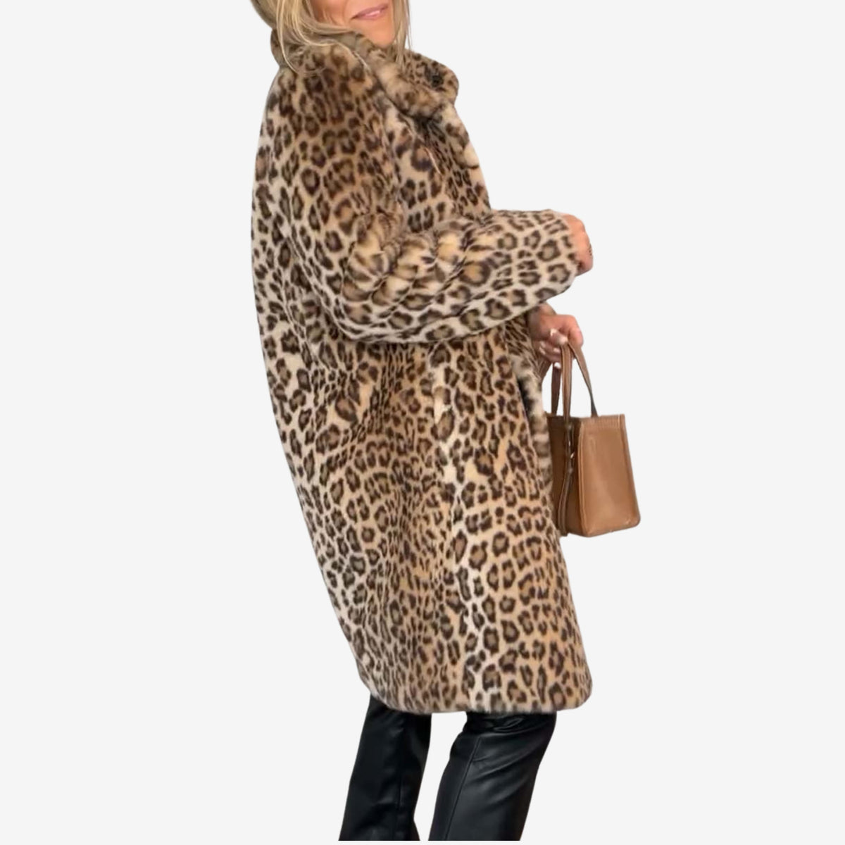 Women's Stylish Leopard Print Coat Long Sleeve Open Front Trendy Outerwear