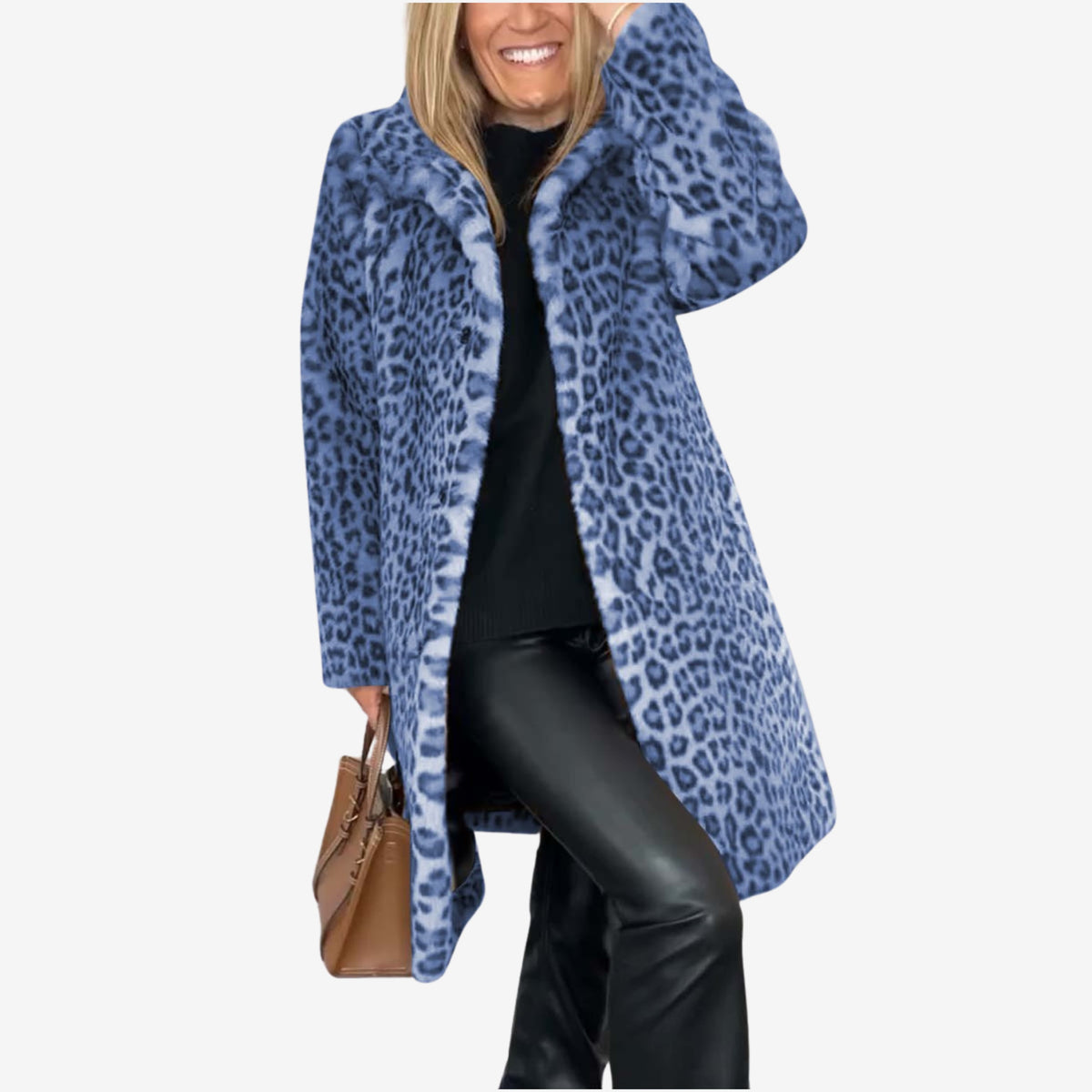 Women's Stylish Leopard Print Coat Long Sleeve Open Front Trendy Outerwear