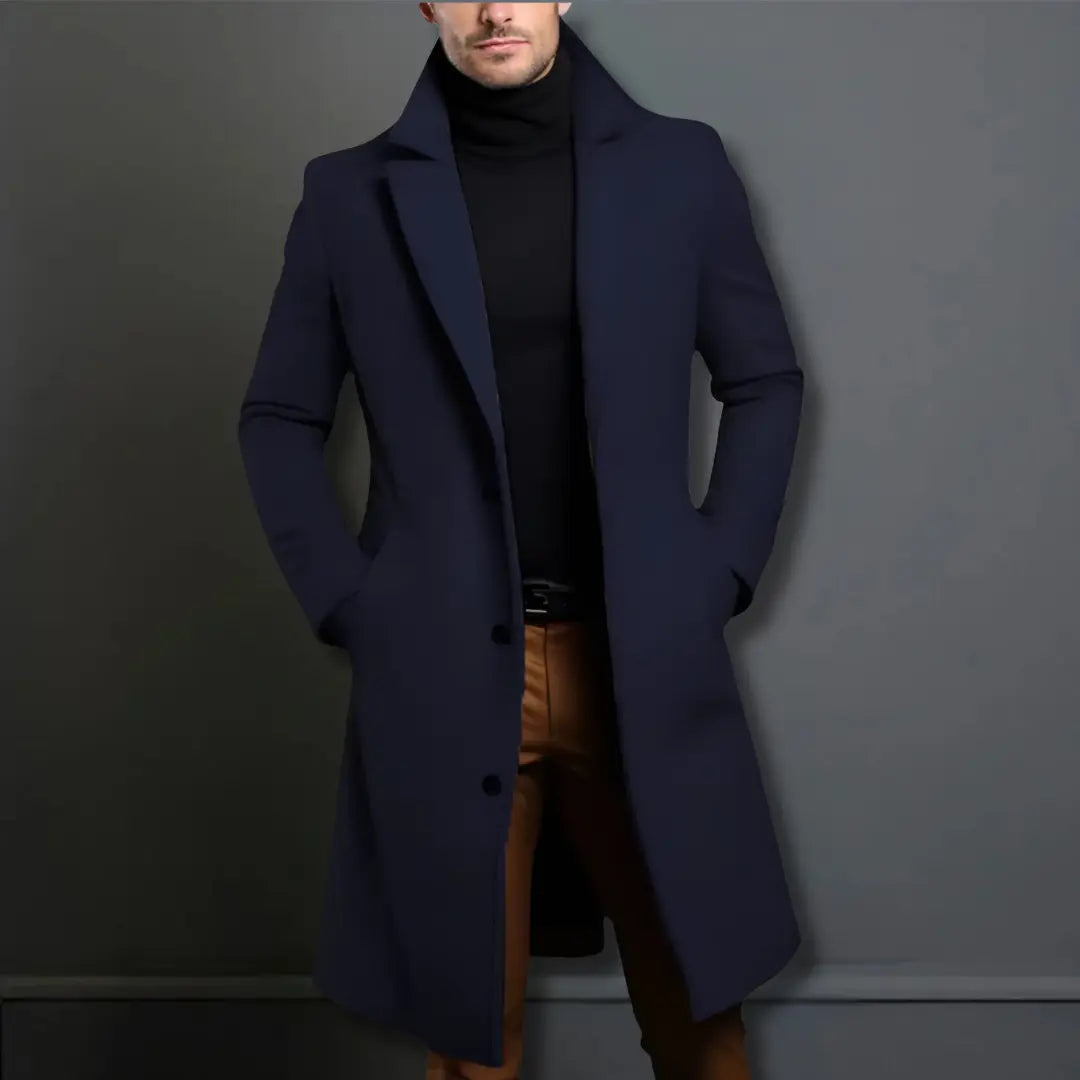 Men's Tailored Overcoat Classic Fit Notched Collar Button Closure Outerwear