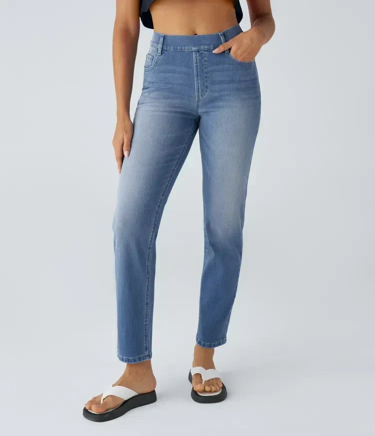 Women's High-Waisted Elastic Pants Stretchy Fit Everyday Casual Wear