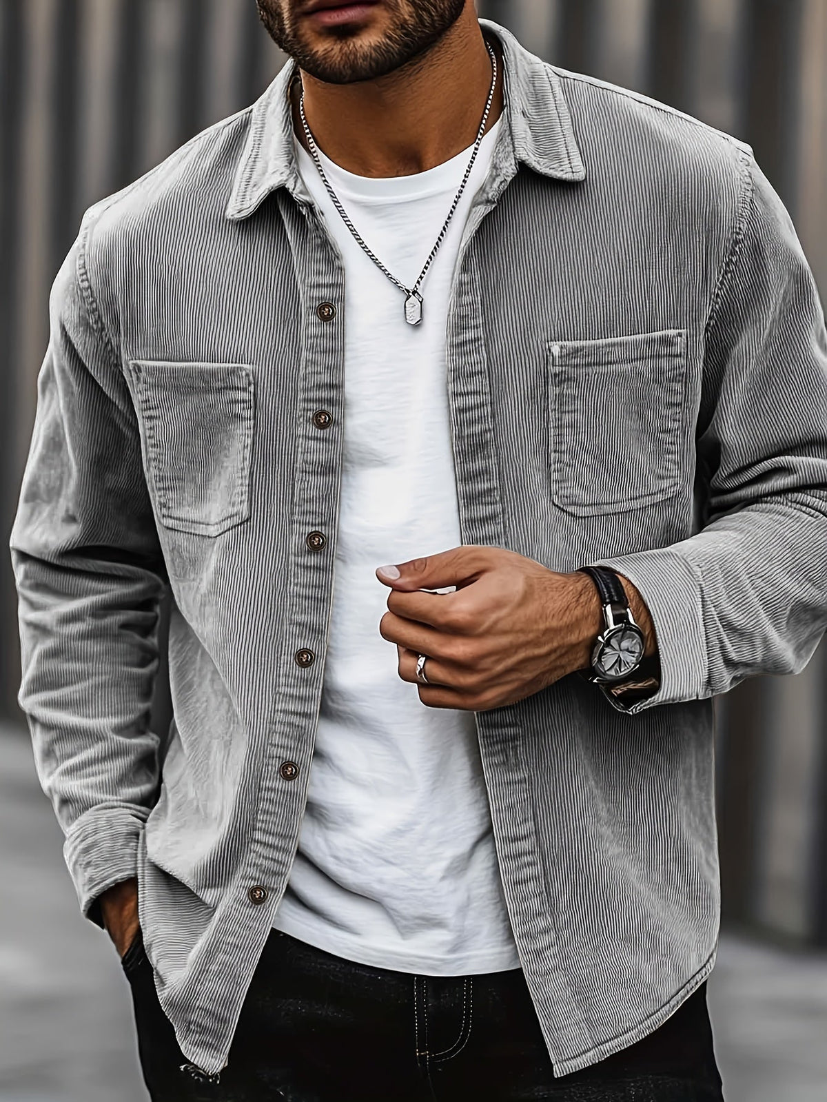 Men's Long-Sleeve Overshirt Button-Up Pocketed Casual Everyday Style