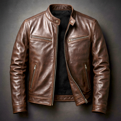 Men's Biker Jacket Fitted Design Asymmetrical Zip Long Sleeve Stylish Casual