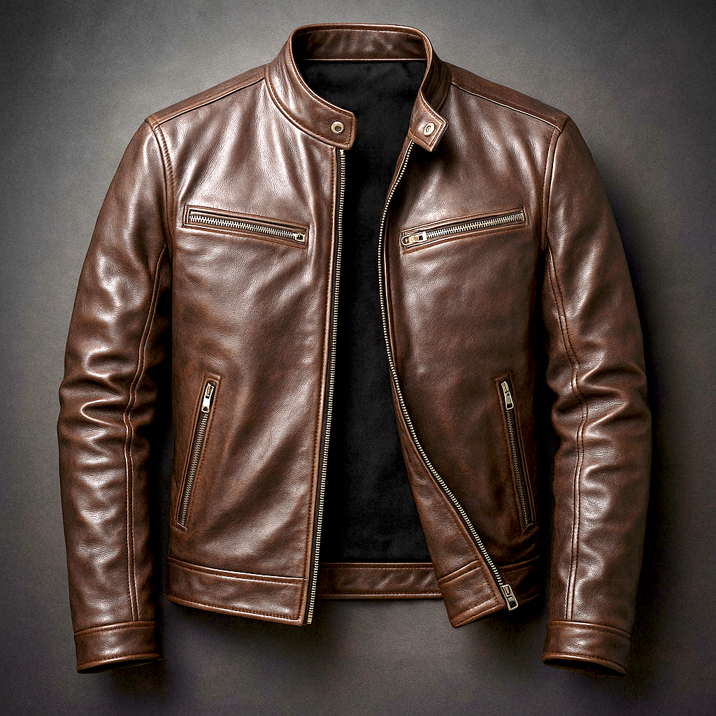 Men's Biker Jacket Fitted Design Asymmetrical Zip Long Sleeve Stylish Casual