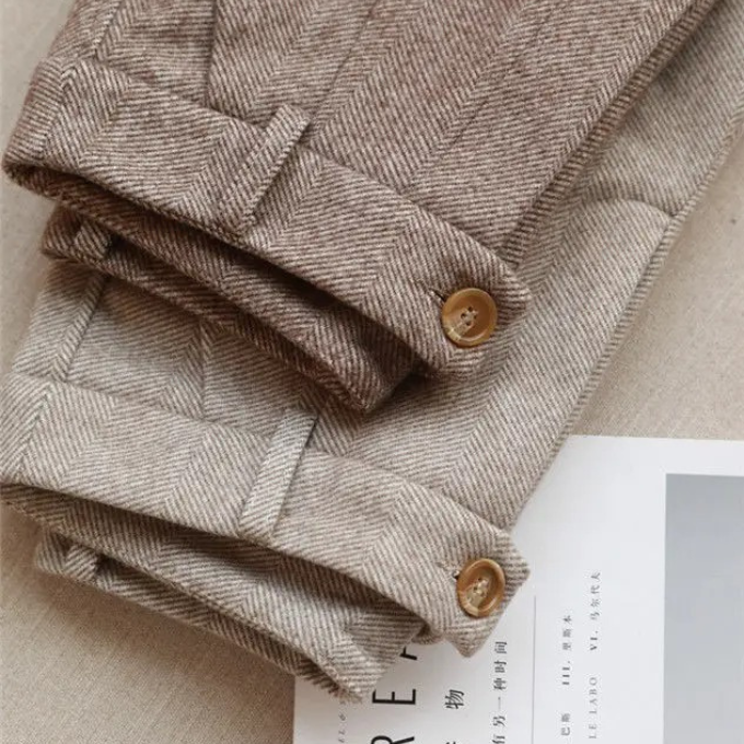 Men's Tailored Herringbone Pants Slim Fit Classic Style Formal Wear