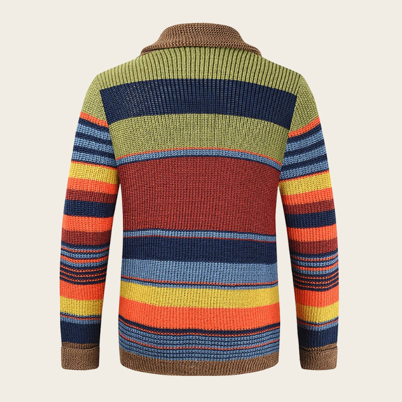 Men's Striped Button-Up Cardigan Long Sleeve Collared Front Closure Casual Wear