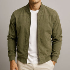 Men's Suede Bomber Jacket Relaxed Fit Zip Front Classic Casual Everyday