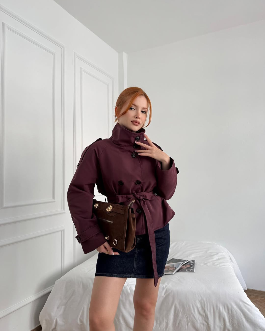Women's Cropped Trench Coat Belted Tailored Fit Stylish Layering