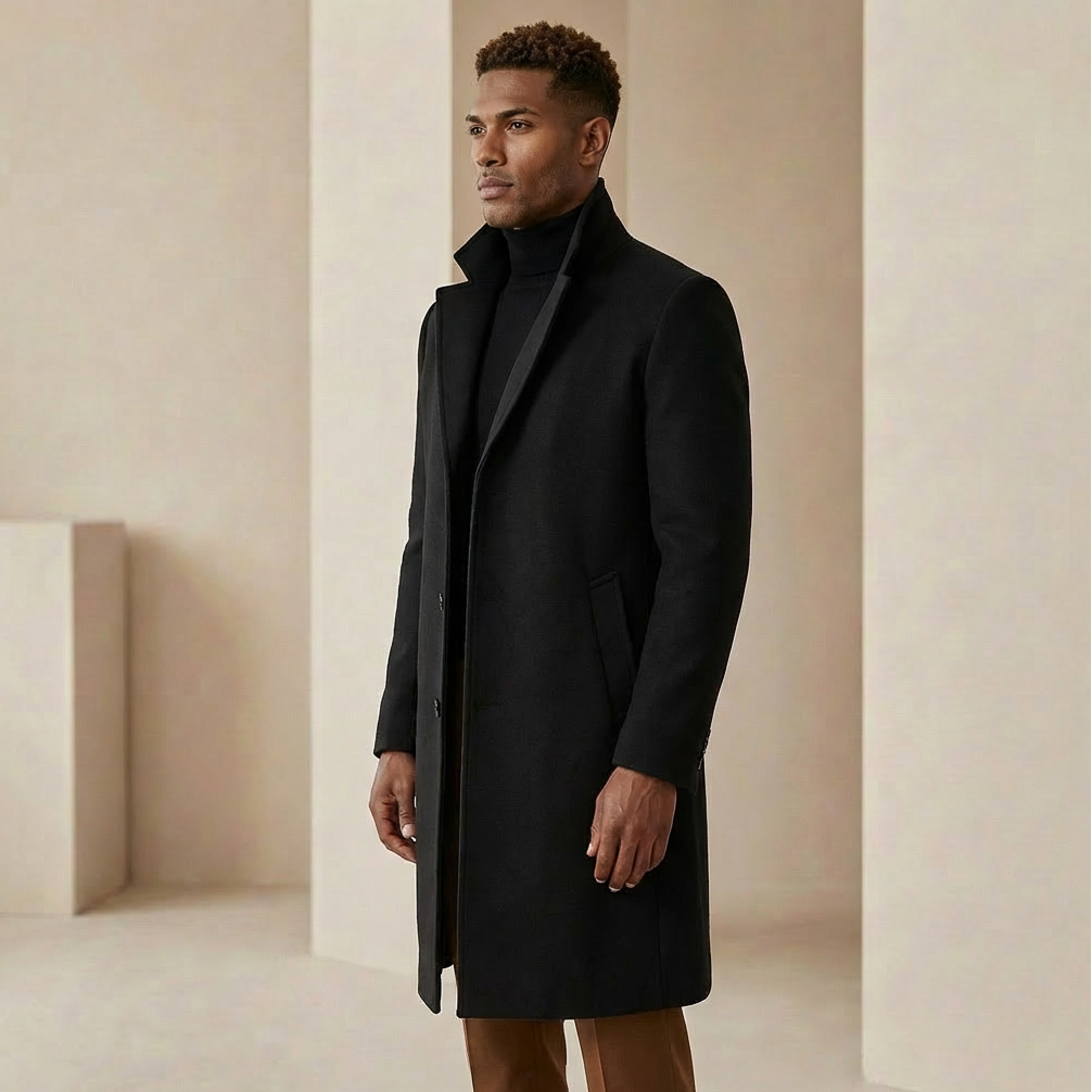 Men's Tailored Overcoat Structured Fit Long Sleeve Notched Collar Classic Styling