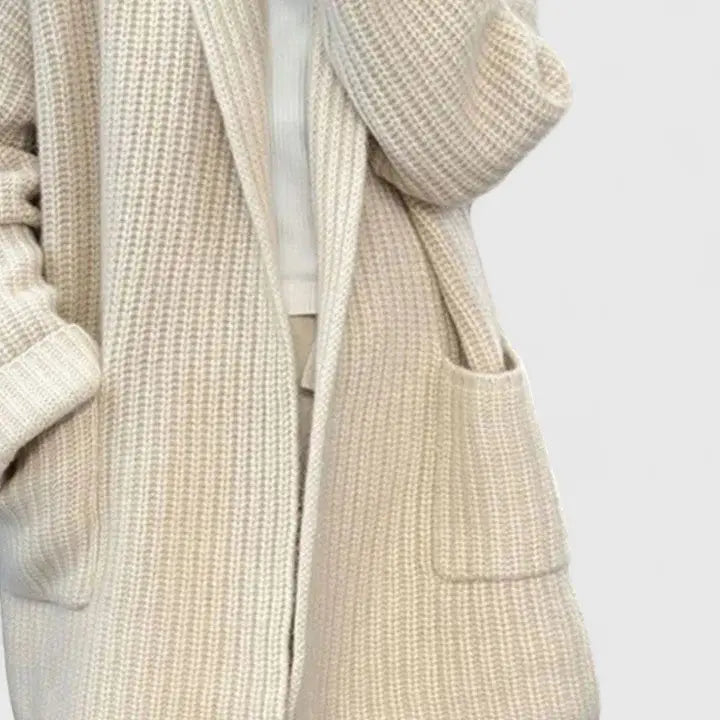 Women's Oversized Waffle Knit Cardigan Notched Collar Long Sleeve Longline Style