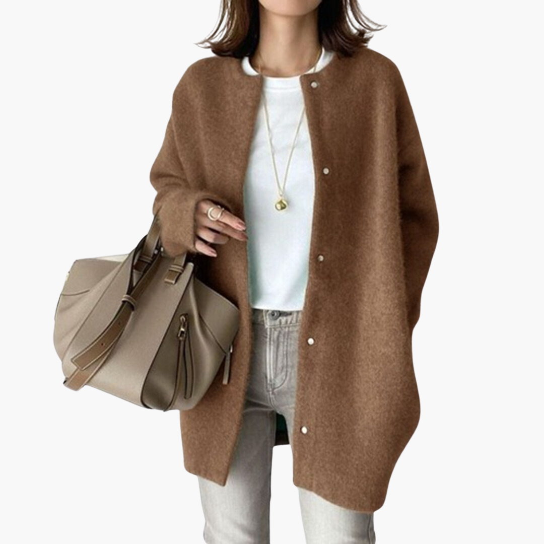 Women's Stylish Winter Coat Tailored Fit Long Sleeve Button Closure Elegant