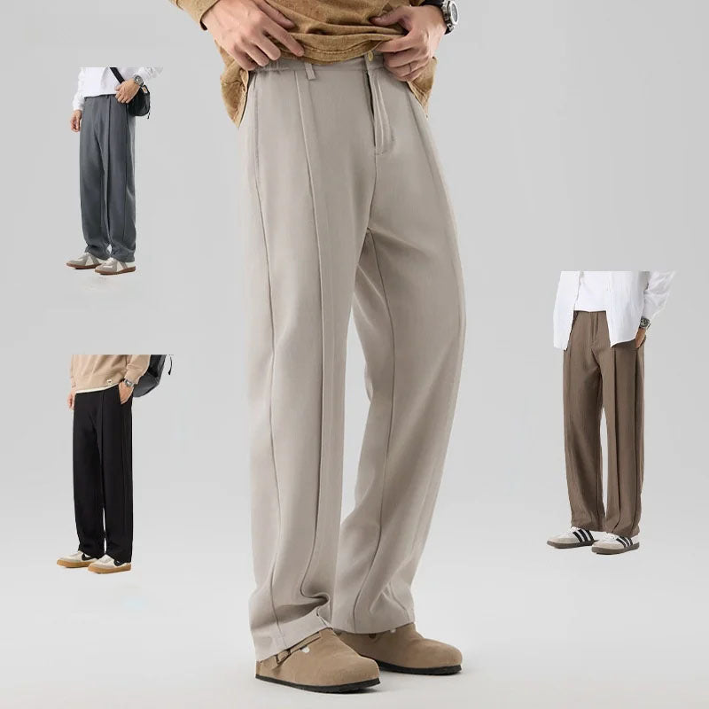 Men's Tailored Pleated Pants Relaxed Fit Smart-Casual Office
