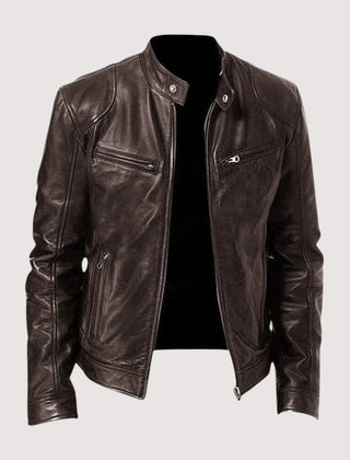 Men's Casual Leather Jacket Slim Fit Zip Front Classic Everyday Wear