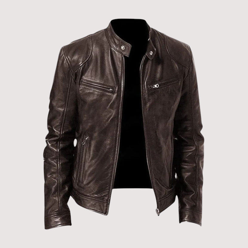 Men's Casual Leather Jacket Slim Fit Zip Front Classic Everyday Wear