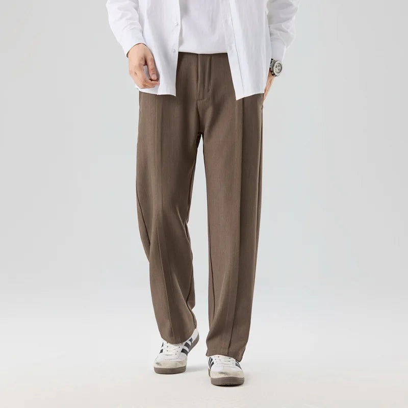Men's Tailored Pleated Pants Relaxed Fit Smart-Casual Office