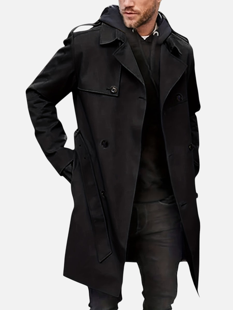 Men's Double-Breasted Trench Coat Long Sleeve Classic Fit Stylish Layering