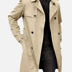 Men's Double-Breasted Trench Coat Long Sleeve Classic Fit Stylish Layering