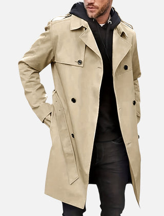 Men's Double-Breasted Trench Coat Long Sleeve Classic Fit Stylish Layering