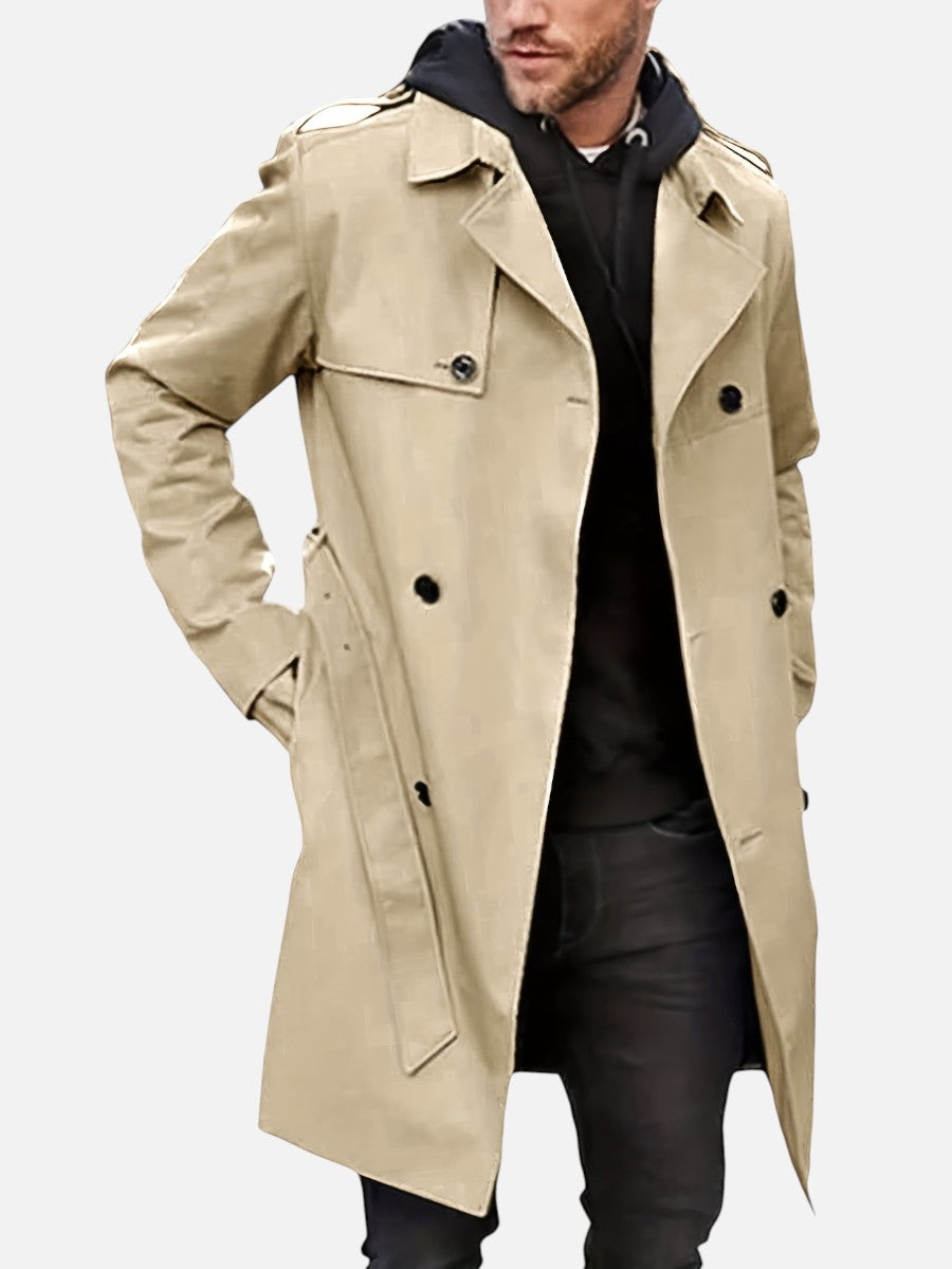 Men's Double-Breasted Trench Coat Long Sleeve Classic Fit Stylish Layering