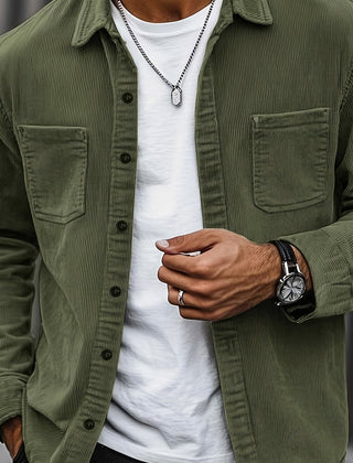 Men's Long-Sleeve Overshirt Button-Up Pocketed Casual Everyday Style