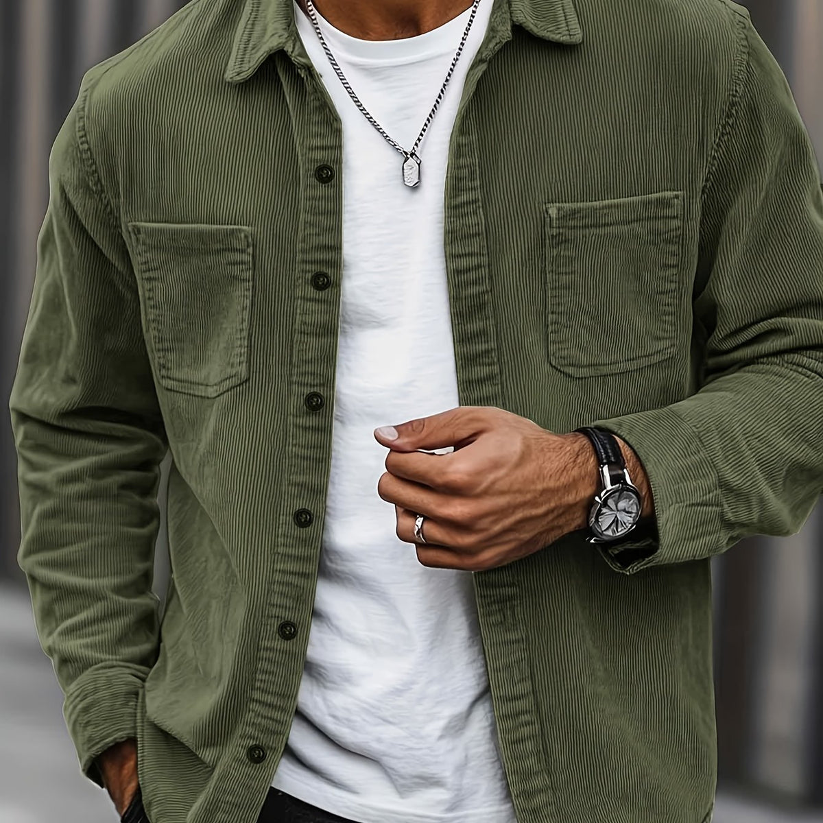Men's Long-Sleeve Overshirt Button-Up Pocketed Casual Everyday Style
