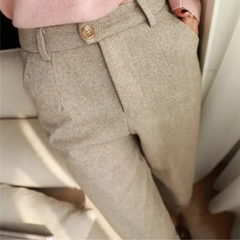 Men's Tailored Herringbone Pants Slim Fit Classic Style Formal Wear