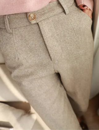 Men's Tailored Herringbone Pants Slim Fit Classic Style Formal Wear