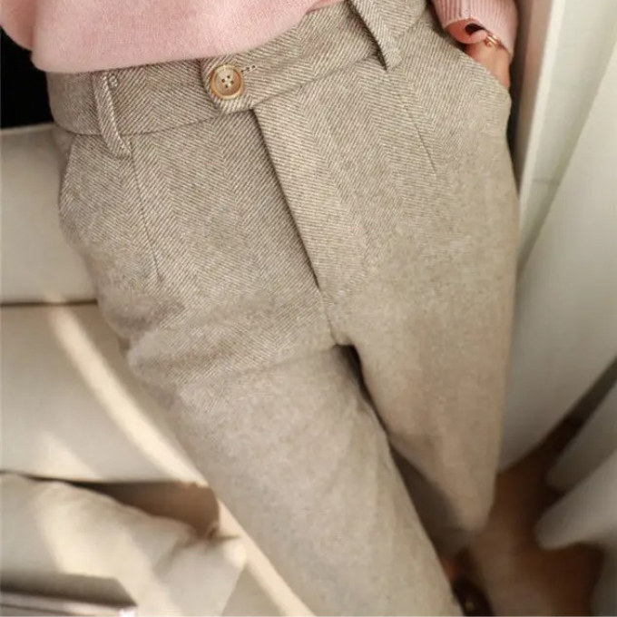 Men's Tailored Herringbone Pants Slim Fit Classic Style Formal Wear