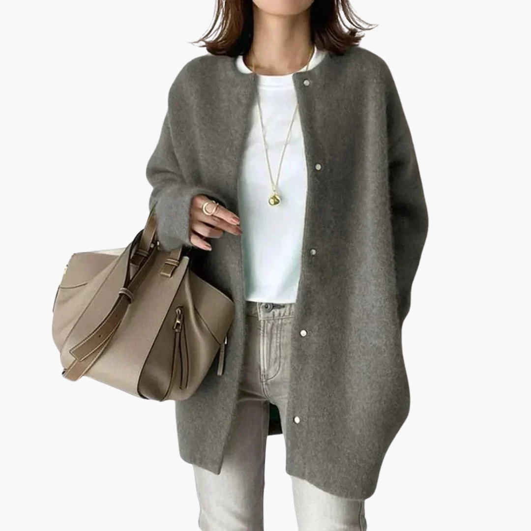 Women's Stylish Winter Coat Tailored Fit Long Sleeve Button Closure Elegant