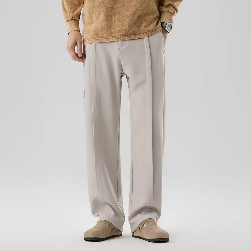 Men's Tailored Pleated Pants Relaxed Fit Smart-Casual Office