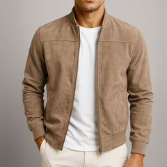 Men's Suede Bomber Jacket Relaxed Fit Zip Front Classic Casual Everyday