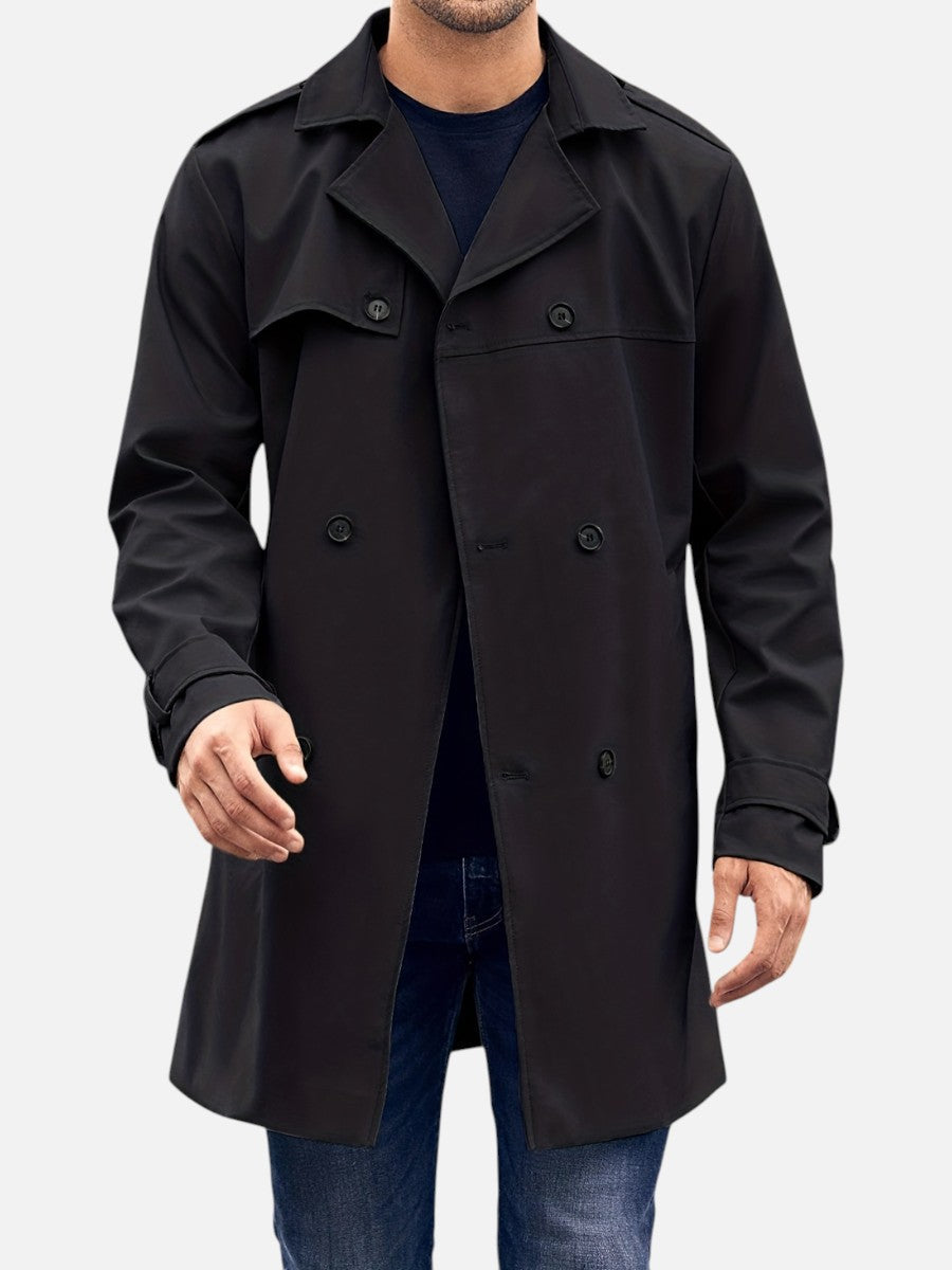 Men's Double-Breasted Trench Coat Long Sleeve Classic Fit Stylish Layering