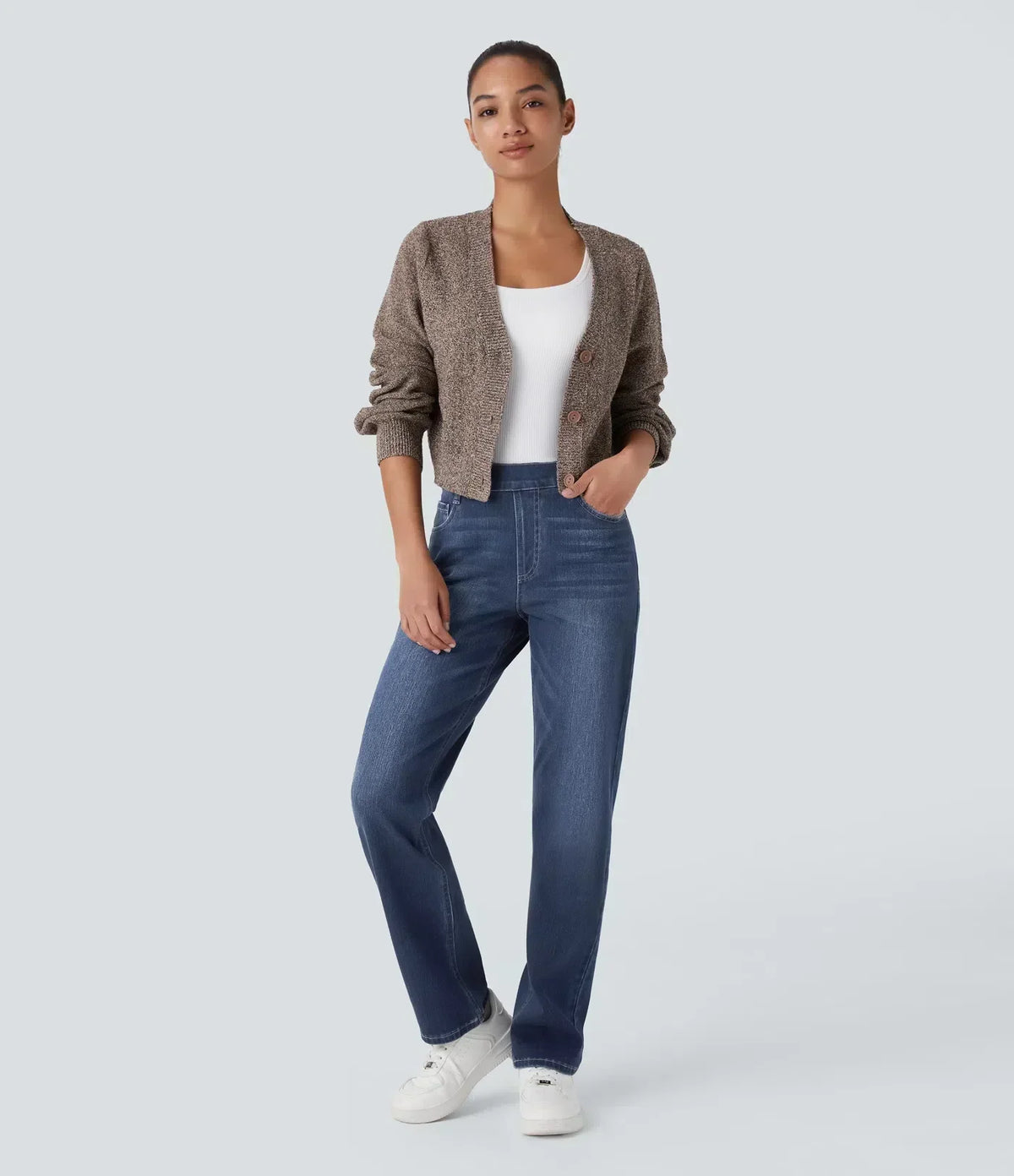 Women's High-Waisted Elastic Pants Stretchy Fit Everyday Casual Wear
