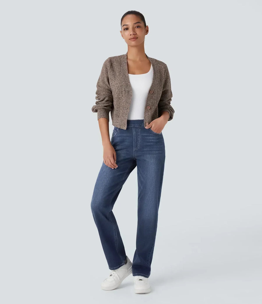 Women's High-Waisted Elastic Pants Stretchy Fit Everyday Casual Wear