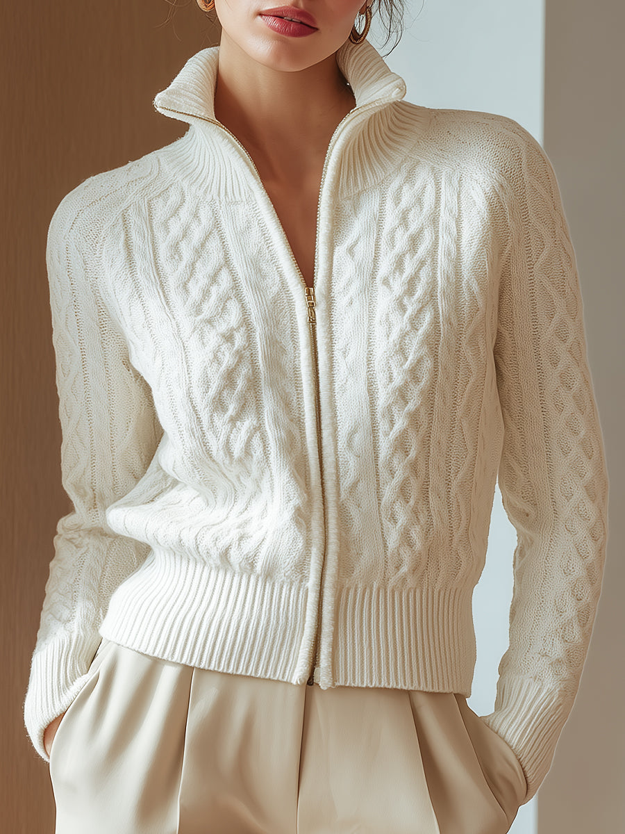 Women's Zip-Up Cardigan Stand Collar Long Sleeve Cozy Layering