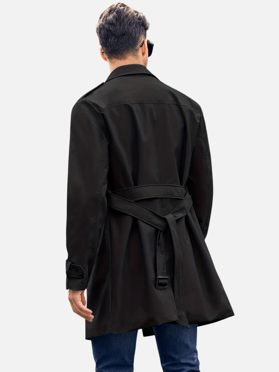 Men's Double-Breasted Trench Coat Long Sleeve Classic Fit Stylish Layering