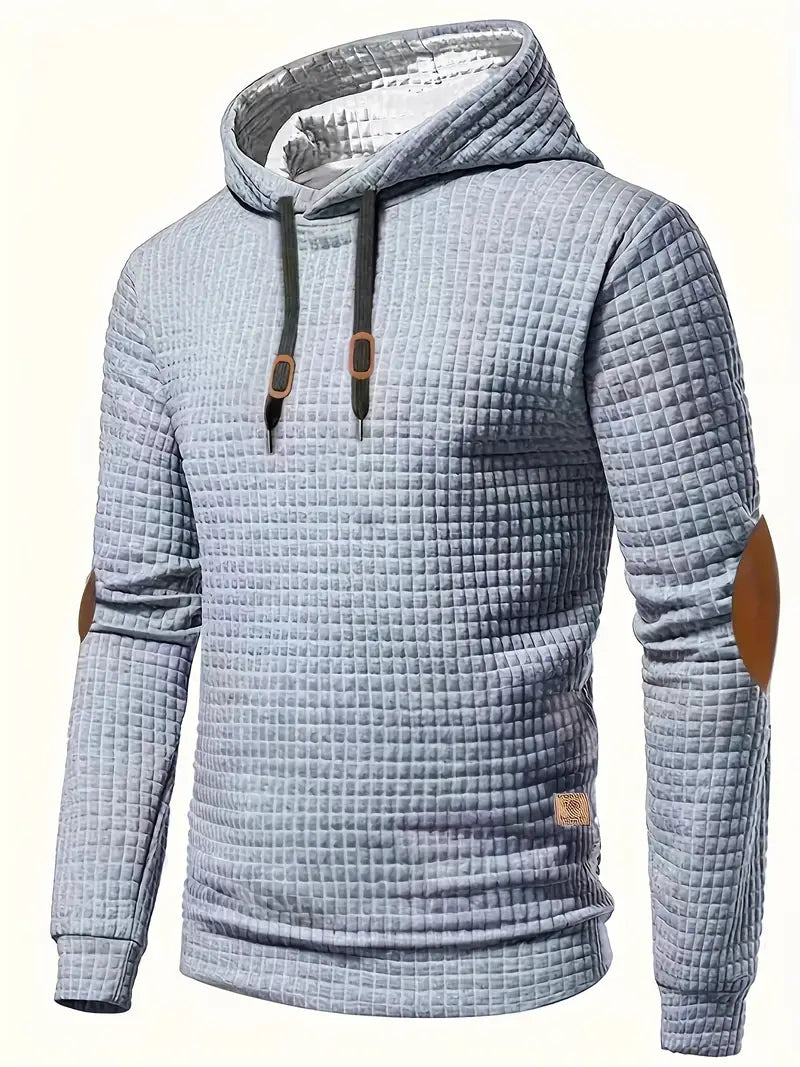 Men's Casual Waffle-Knit Hoodie Long Sleeve Relaxed Fit Everyday Wear