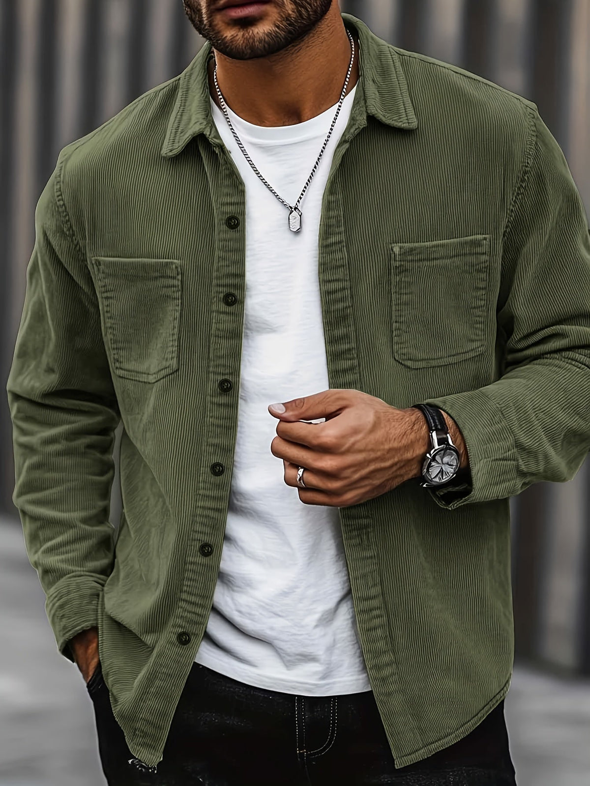 Men's Long-Sleeve Overshirt Button-Up Pocketed Casual Everyday Style