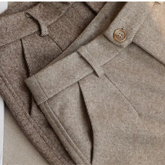 Men's Tailored Herringbone Pants Slim Fit Classic Style Formal Wear