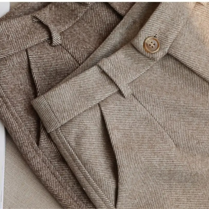 Men's Tailored Herringbone Pants Slim Fit Classic Style Formal Wear