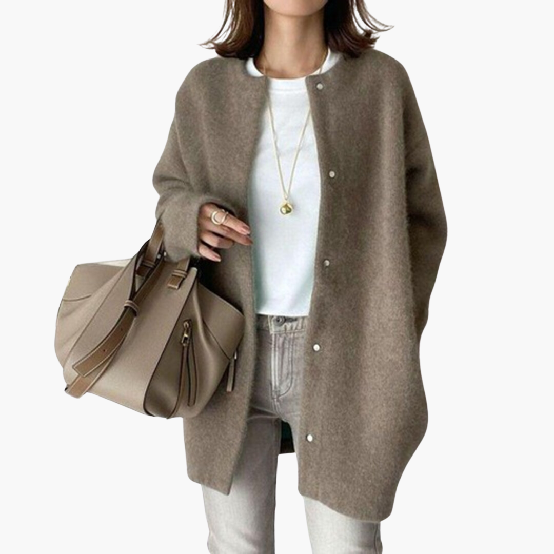 Women's Stylish Winter Coat Tailored Fit Long Sleeve Button Closure Elegant