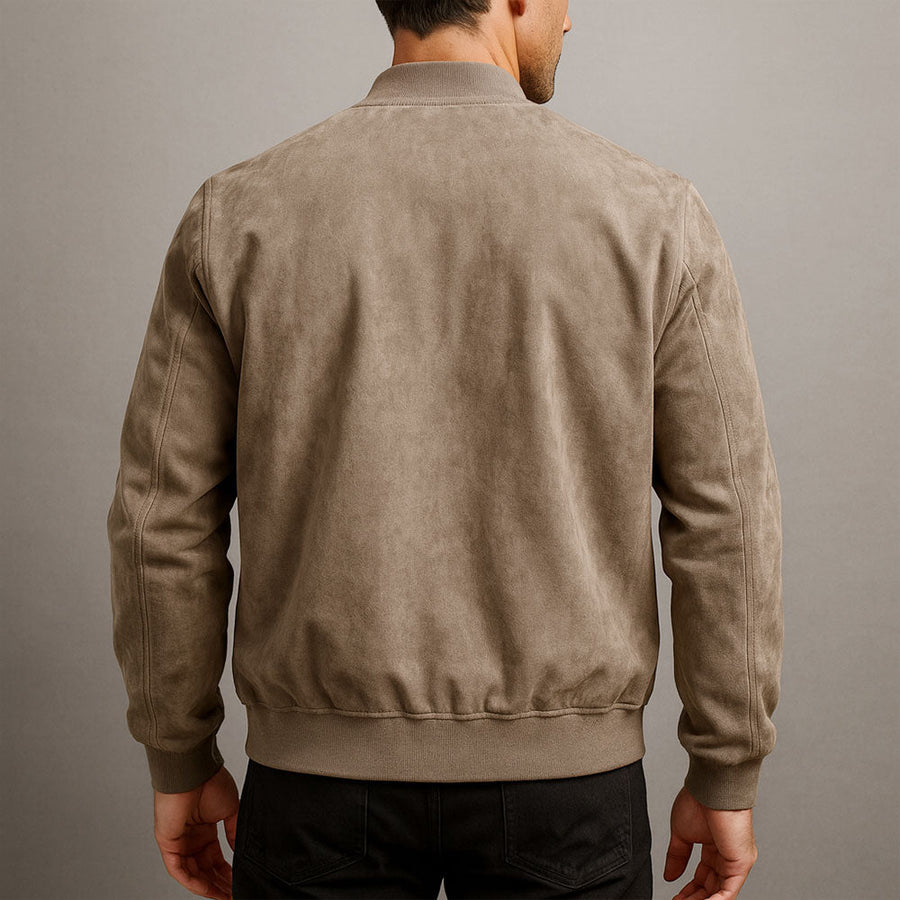 Men's Suede Bomber Jacket Relaxed Fit Zip Front Classic Casual Everyday