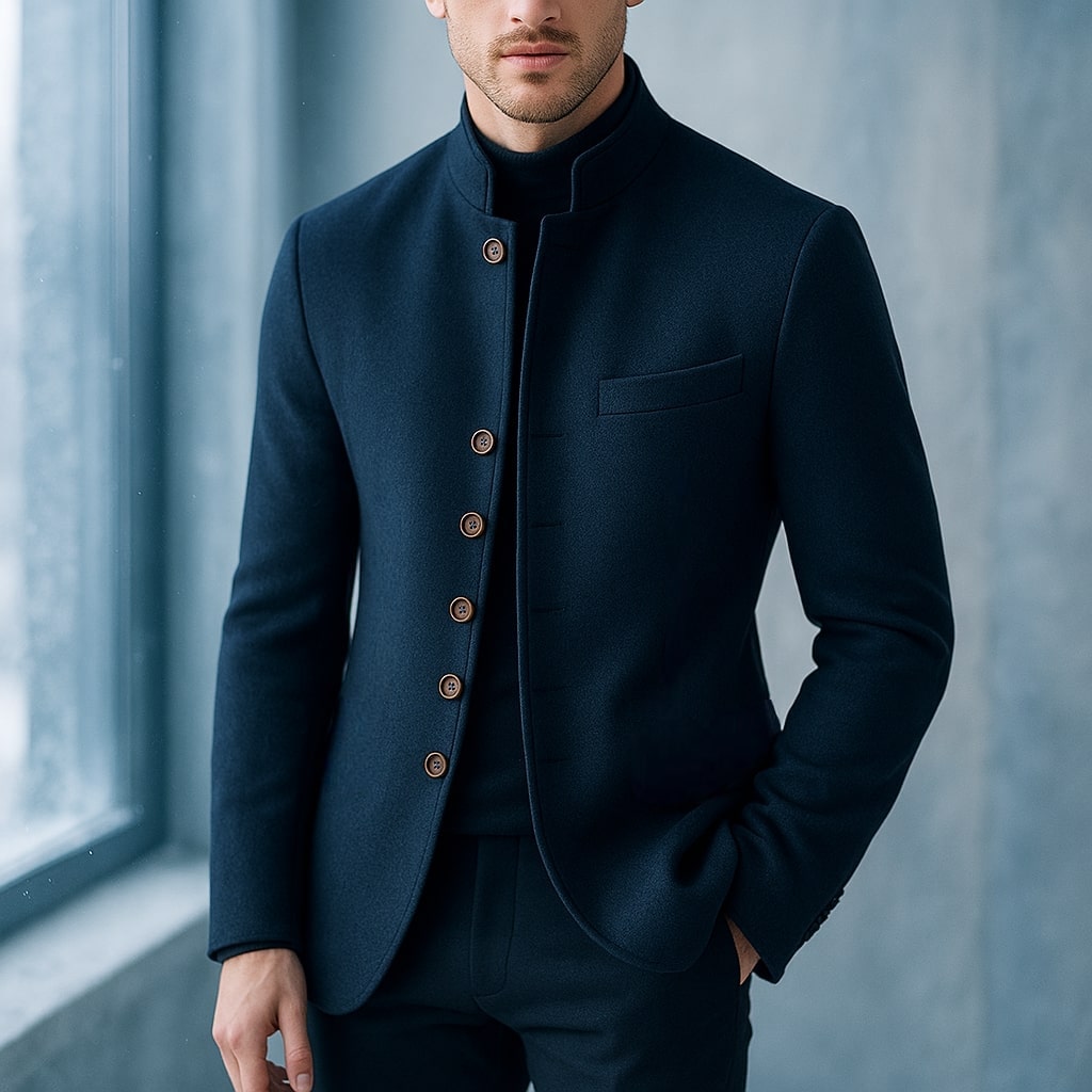 Men's Stand-Collar Jacket Tailored Fit Long Sleeve Casual Everyday Outerwear