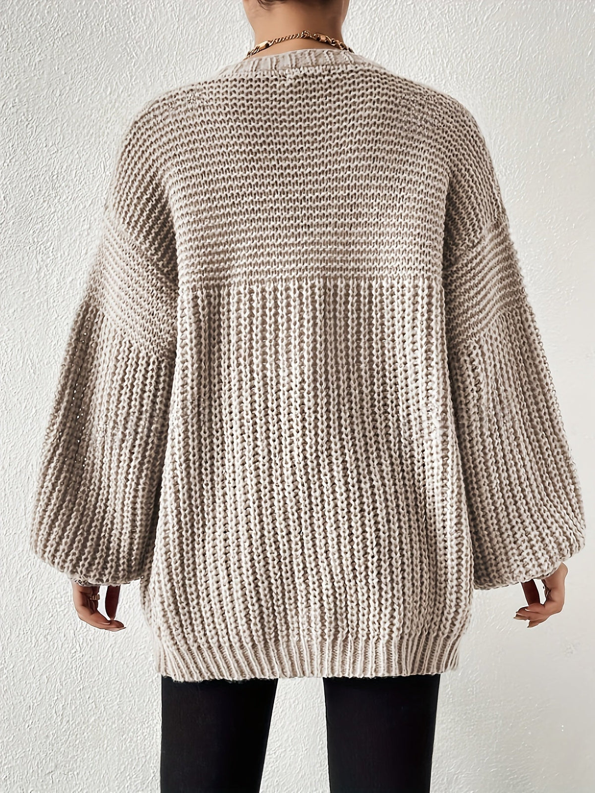 Women's Oversized Knit Cardigan Open Front Balloon Sleeve Relaxed Style