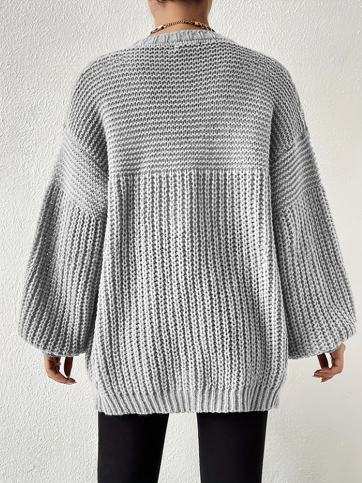 Women's Oversized Knit Cardigan Open Front Balloon Sleeve Relaxed Style